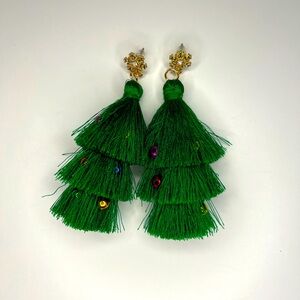 Green Tassel Christmas Tree Earrings
